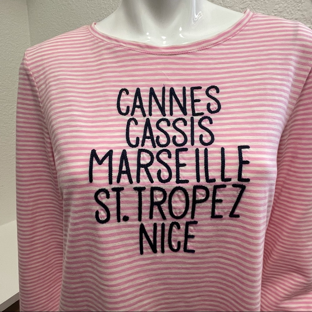 TALBOTS FRANCE DESTINATION STRIPE COTTON TOP Sz L - Picture 3 of 8